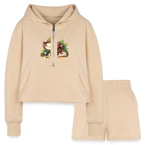 Cute Axolotl Adventure Graphic - Women’s Cropped Hoodie & Jogger Short Set