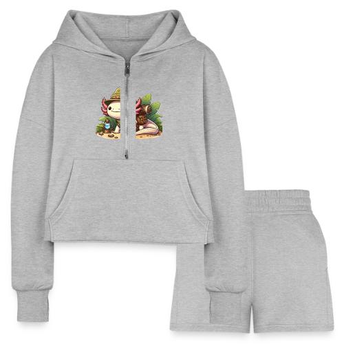Cute Axolotl Adventure Graphic - Women’s Cropped Hoodie & Jogger Short Set