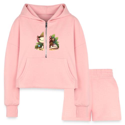 Cute Axolotl Adventure Graphic - Women’s Cropped Hoodie & Jogger Short Set