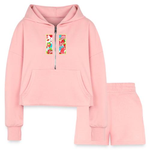 Strawberry Splash Pattern - Women’s Cropped Hoodie & Jogger Short Set