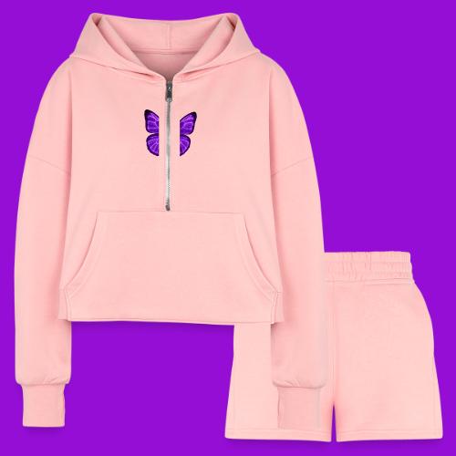 Neon Purple Butterfly - Women’s Cropped Hoodie & Jogger Short Set