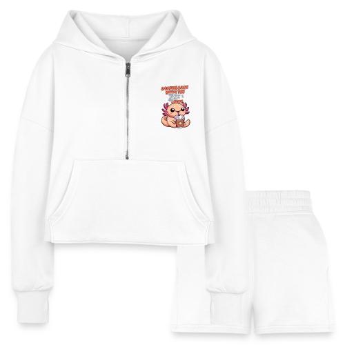 Coffee Drinking Cute Baby Axolotl - Women’s Cropped Hoodie & Jogger Short Set