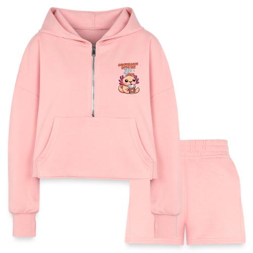 Coffee Drinking Cute Baby Axolotl - Women’s Cropped Hoodie & Jogger Short Set