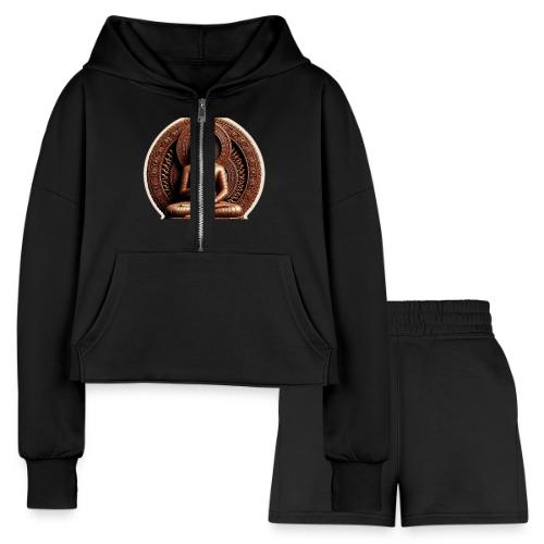Buddha Statue in meditation and Hand Mudra - Women’s Cropped Hoodie & Jogger Short Set
