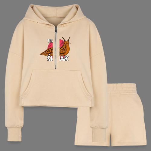 Tiger Ślimak Funny Polish Meme Animal Hybrid - Women’s Cropped Hoodie & Jogger Short Set