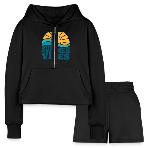 Summer Vibes 2025 Retro Sunset T-Shirt | Fun Beach - Women’s Cropped Hoodie & Jogger Short Set