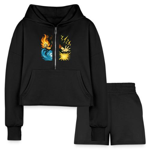 Anime Elemental Warriors | Fire, Water, Lightning - Women’s Cropped Hoodie & Jogger Short Set