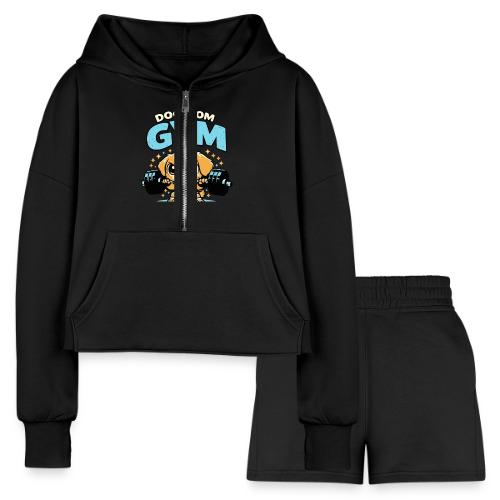Chibi Dog Gym Workout - Women’s Cropped Hoodie & Jogger Short Set