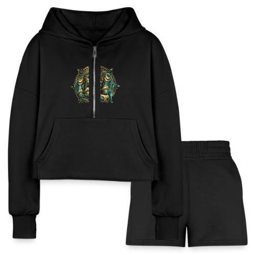Cyberpunk Power Robot Hand - Women’s Cropped Hoodie & Jogger Short Set