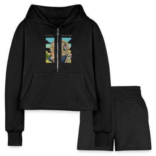Gaming Cat Adventure: Pizza & Skates - Women’s Cropped Hoodie & Jogger Short Set