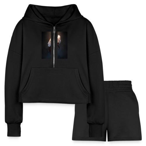 Angel vs Demon Wings Dark Aesthetic Gothic T-Shirt - Women’s Cropped Hoodie & Jogger Short Set