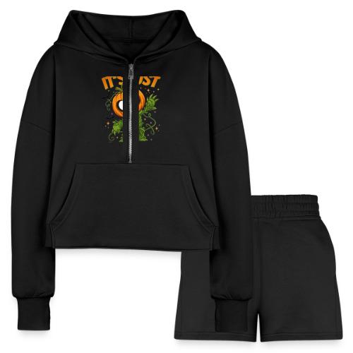 Cute Pumpkin Monster “It’s Just Gourdy” Funny - Women’s Cropped Hoodie & Jogger Short Set