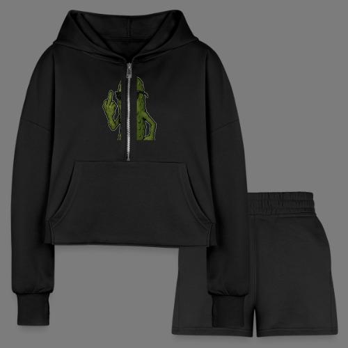 Angry Pickle Flipping the Bird - Women’s Cropped Hoodie & Jogger Short Set