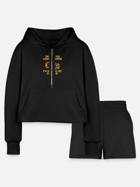 Check Engine - Women’s Cropped Hoodie & Jogger Short Set - black - Front