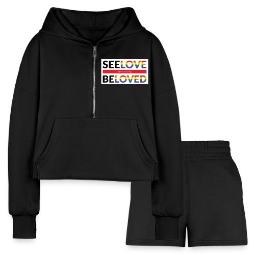 FUMCSD See Love, Be Loved: white design background - Women’s Cropped Hoodie & Jogger Short Set