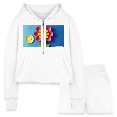Flower design and harmony of environmental well-be - Women’s Cropped Hoodie & Jogger Short Set