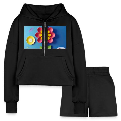 Flower design and harmony of environmental well-be - Women’s Cropped Hoodie & Jogger Short Set