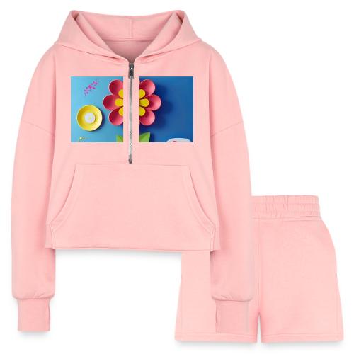 Flower design and harmony of environmental well-be - Women’s Cropped Hoodie & Jogger Short Set