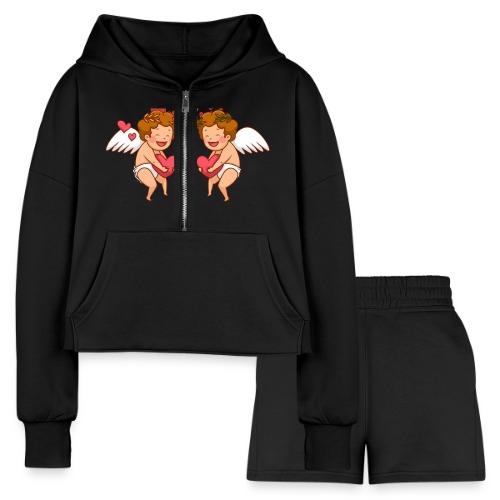Cupid Love Designs, cupid love angel vibration. - Women’s Cropped Hoodie & Jogger Short Set