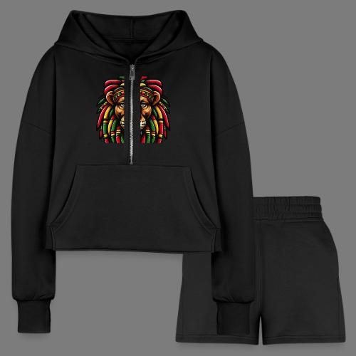 Reggae Roar: Lion & Cannabis Freedom - Women’s Cropped Hoodie & Jogger Short Set