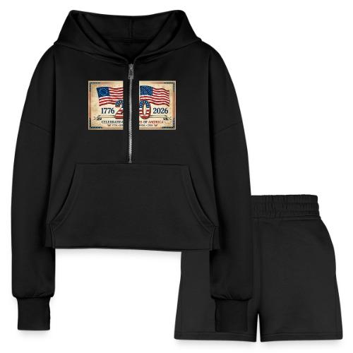 USA 250th Anniversary Flags Emblem - Women’s Cropped Hoodie & Jogger Short Set