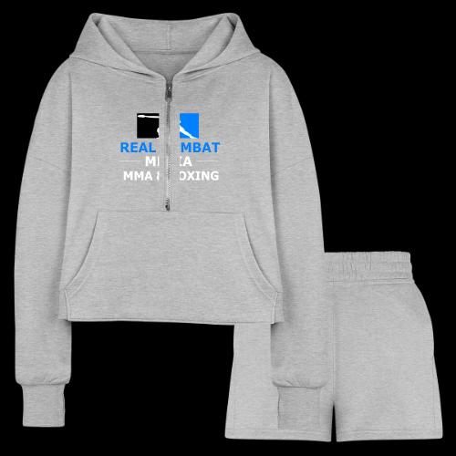 RCM MMA & BOXING Light Blue White Text - Women’s Cropped Hoodie & Jogger Short Set