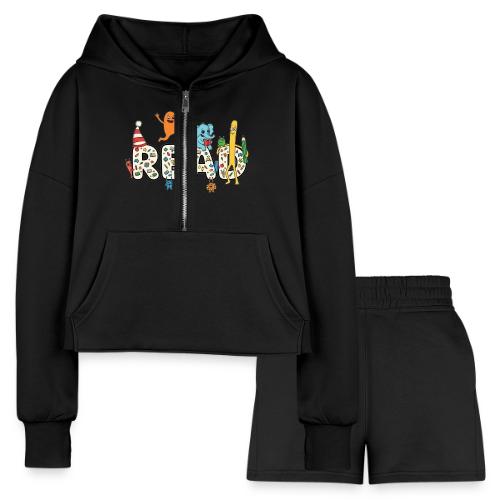 Whimsical READ Kids Cartoon - Women’s Cropped Hoodie & Jogger Short Set