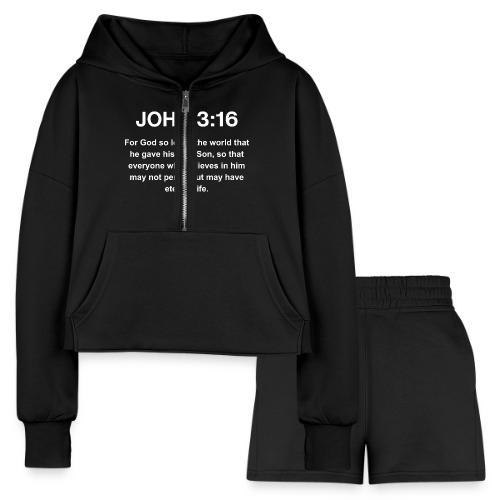 John 3:16 Christian Apparel – White - Women’s Cropped Hoodie & Jogger Short Set