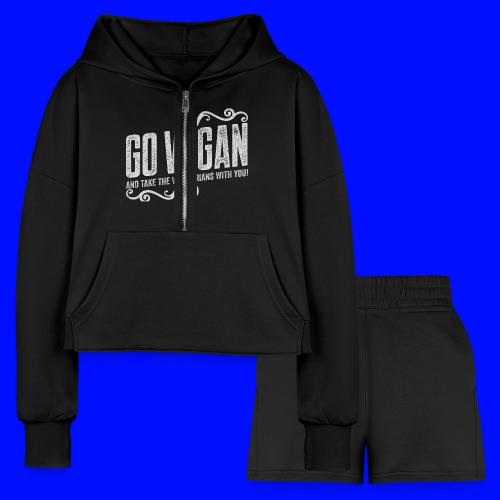 Go Vegan Print - Women’s Cropped Hoodie & Jogger Short Set