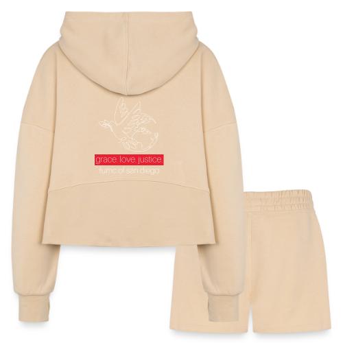 Grace. Love. Justice.- dove and earth graphic - Women’s Cropped Hoodie & Jogger Short Set