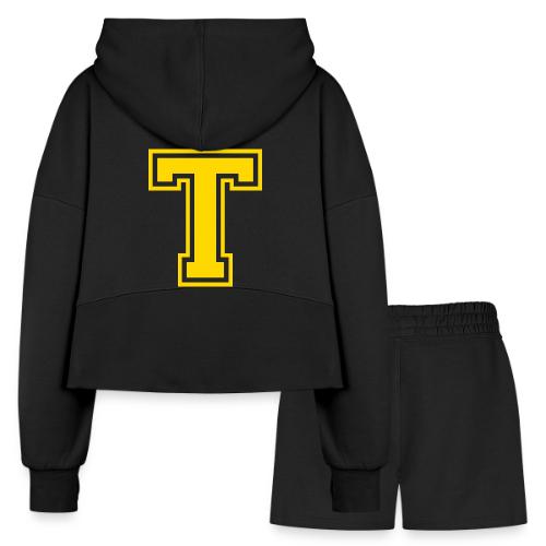 Letter T – Capital Athletic Alphabet Monogram - Women’s Cropped Hoodie & Jogger Short Set