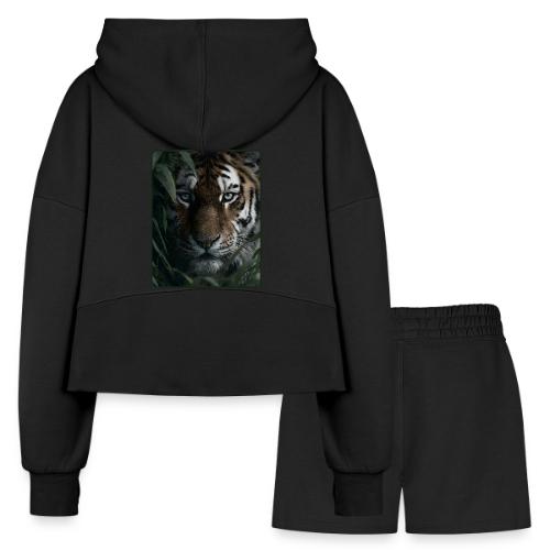 Tiger Jungle Eyes Wildlife Design - Women’s Cropped Hoodie & Jogger Short Set