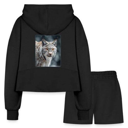Lynx Portrait Piercing Eyes Design - Women’s Cropped Hoodie & Jogger Short Set