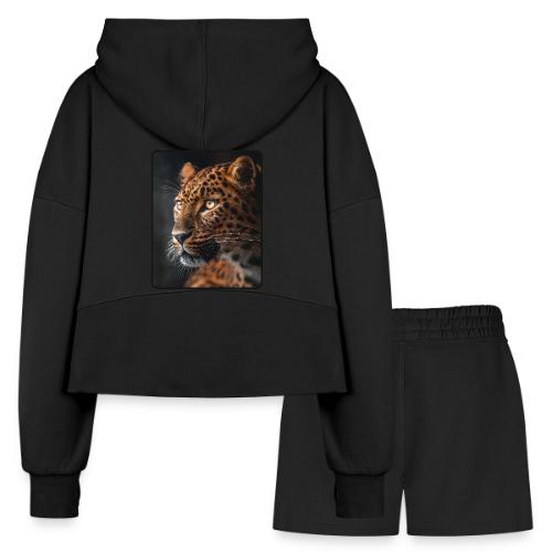 Amur Leopard Face Wildlife Design - Women’s Cropped Hoodie & Jogger Short Set