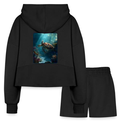 Sea Turtle Coral Reef Design - Women’s Cropped Hoodie & Jogger Short Set