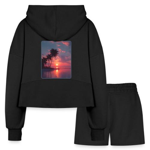 Tropical Sunset Ocean Reflection Design - Women’s Cropped Hoodie & Jogger Short Set