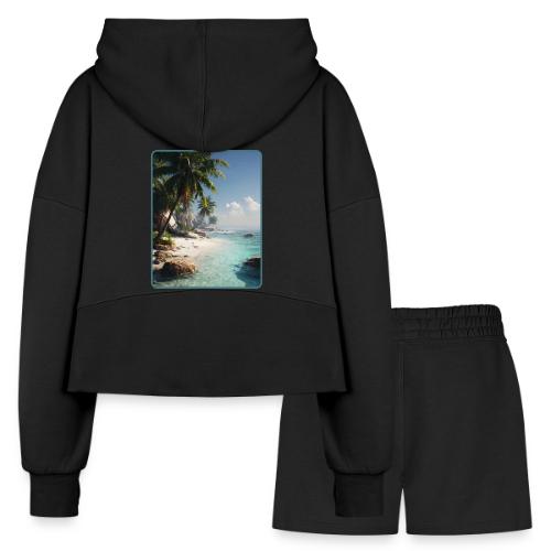 Tropical Beach Paradise Palm Design - Women’s Cropped Hoodie & Jogger Short Set
