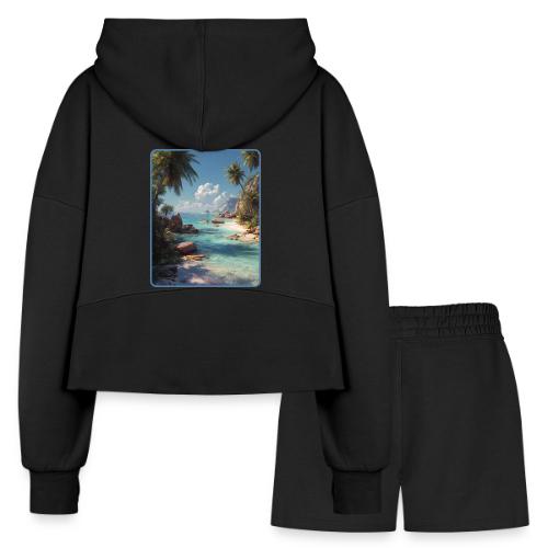 Tropical Island Paradise Ocean Design - Women’s Cropped Hoodie & Jogger Short Set