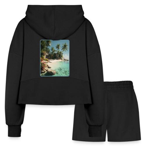 Serene Tropical Beach Floral Design - Women’s Cropped Hoodie & Jogger Short Set