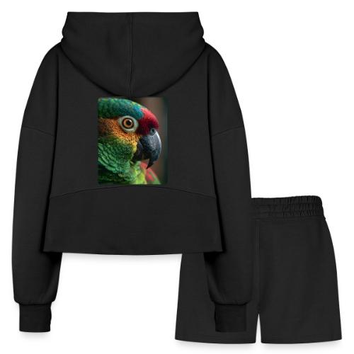 Colorful Parrot Close-Up Design - Women’s Cropped Hoodie & Jogger Short Set