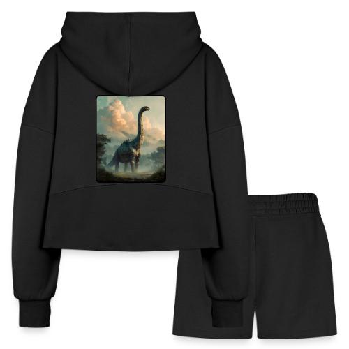 Brachiosaurus Prehistoric Scene Design - Women’s Cropped Hoodie & Jogger Short Set