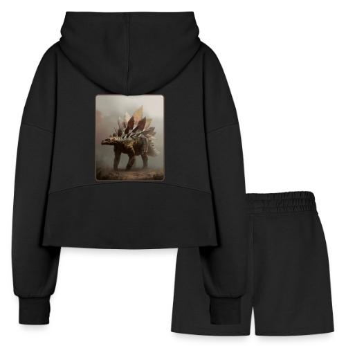 Stegosaurus Misty Forest Design - Women’s Cropped Hoodie & Jogger Short Set
