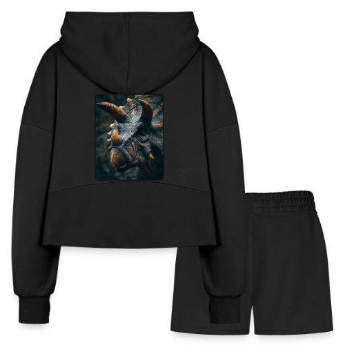 Triceratops Detailed Portrait Design - Women’s Cropped Hoodie & Jogger Short Set