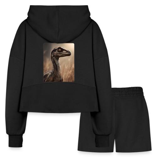Velociraptor Feathered Portrait Design - Women’s Cropped Hoodie & Jogger Short Set