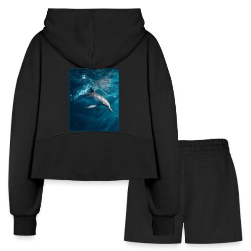 Dolphin Sunlit Ocean Serenity Design - Women’s Cropped Hoodie & Jogger Short Set