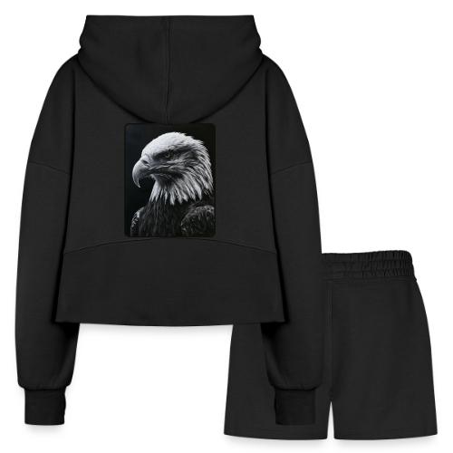 Black White Bald Eagle Design - Women’s Cropped Hoodie & Jogger Short Set