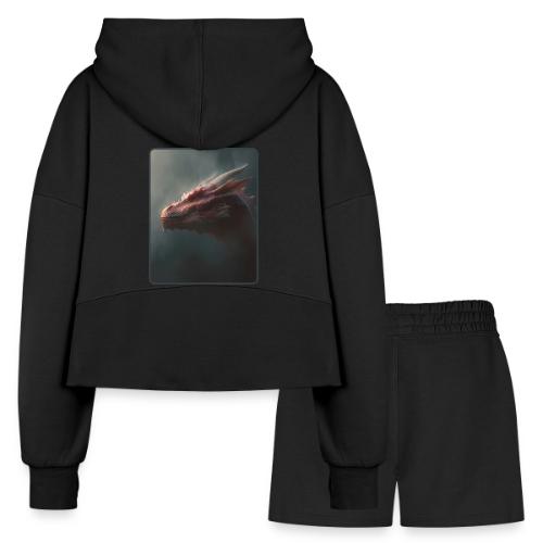 Red Dragon Fog Portrait Design - Women’s Cropped Hoodie & Jogger Short Set