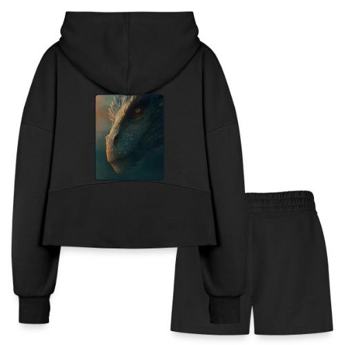 Golden Eye Dragon Close-Up Design - Women’s Cropped Hoodie & Jogger Short Set