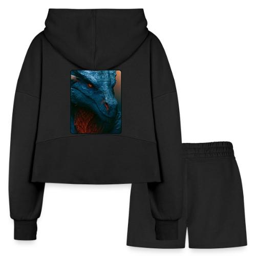 Turquoise Dragon Fire Eye Design - Women’s Cropped Hoodie & Jogger Short Set