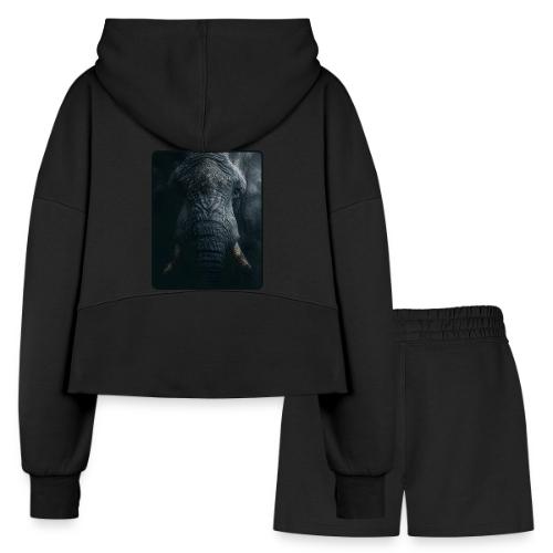 Shadow Elephant Intense Eyes Design - Women’s Cropped Hoodie & Jogger Short Set